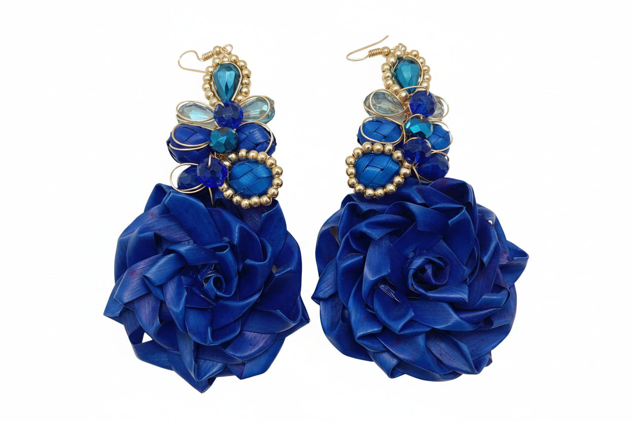 HANDMADE ROSES EARRINGS WITH FINE RHINGES - Sax Style