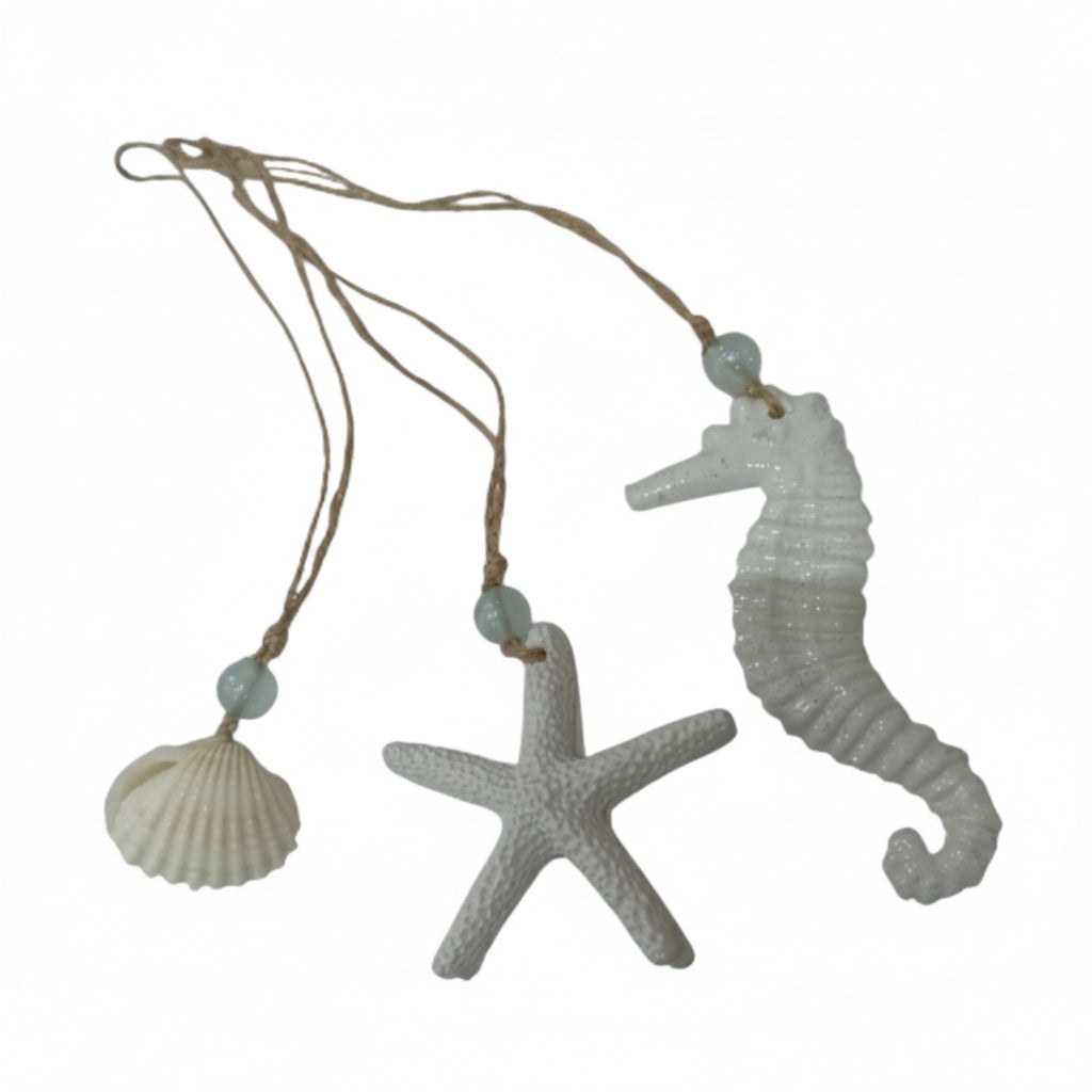 SEA STAR, SEAHORSE, SHELL ORNAMENTS
