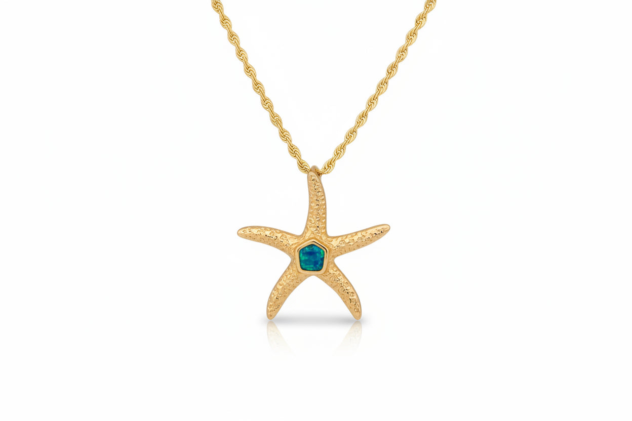 14 KT STARFISH PENDANT INLAID OPAL SUPERIOR QUALITY