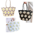HAND KNITTED CROCHET DAISY TOTE  BAG