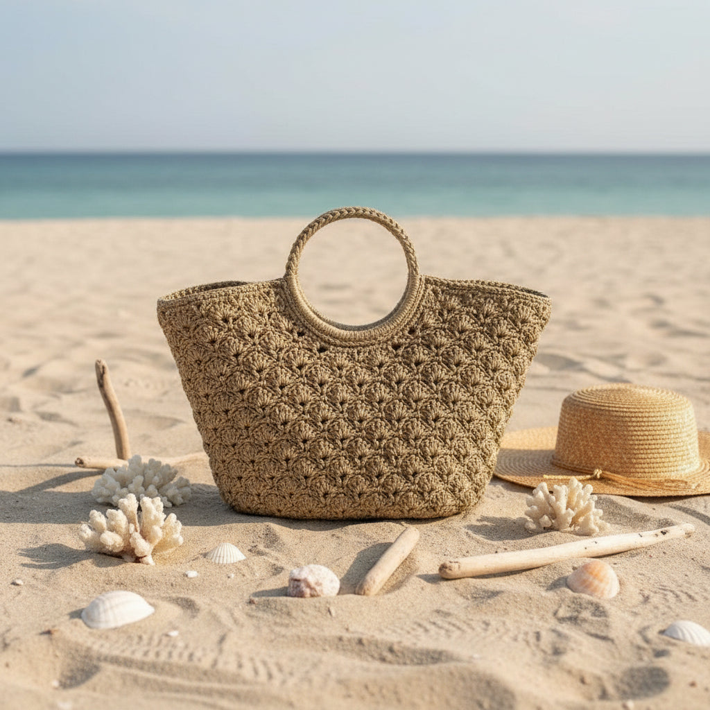 HAND KNITTED CROCHET DAISY TOTE  BAG GOLDIE