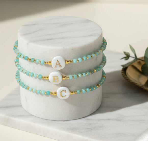 BRACELET WITH ALPHABET ESTONE AMAZONITE