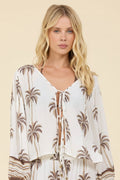 LUXE PALM PRINTEDBALLOON SLEEVE TIE FRONT TOP