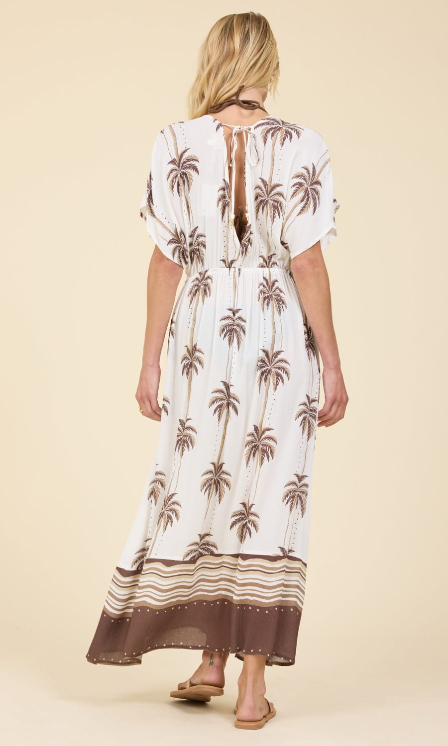 LUXE PALM PRINTED O-RING MAXI DRESS