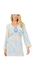 TROPICAL LANDSCAPE O-RING MINI DRESS W BELL SLEEVES