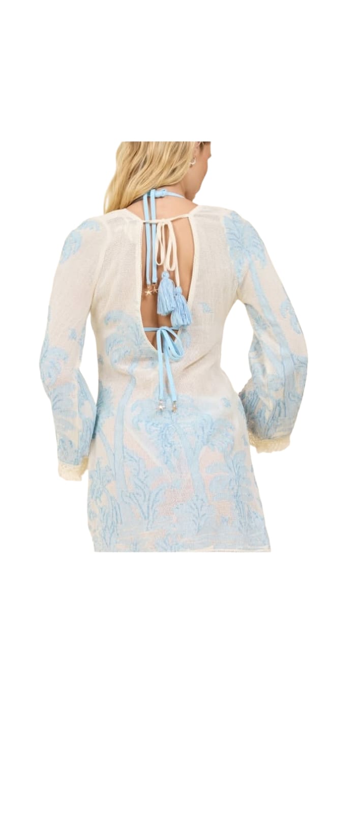 TROPICAL LANDSCAPE O-RING MINI DRESS W BELL SLEEVES