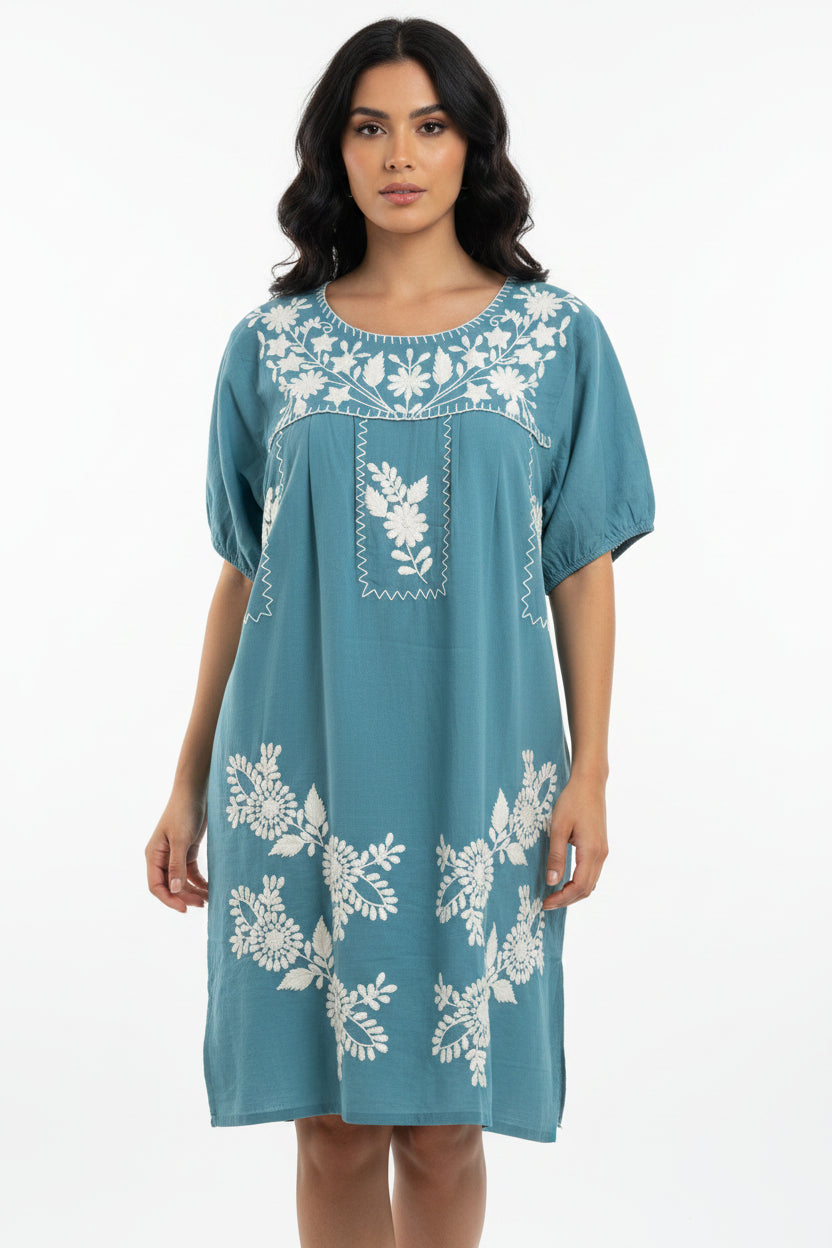 DRESS BLUE EMBROIDERED