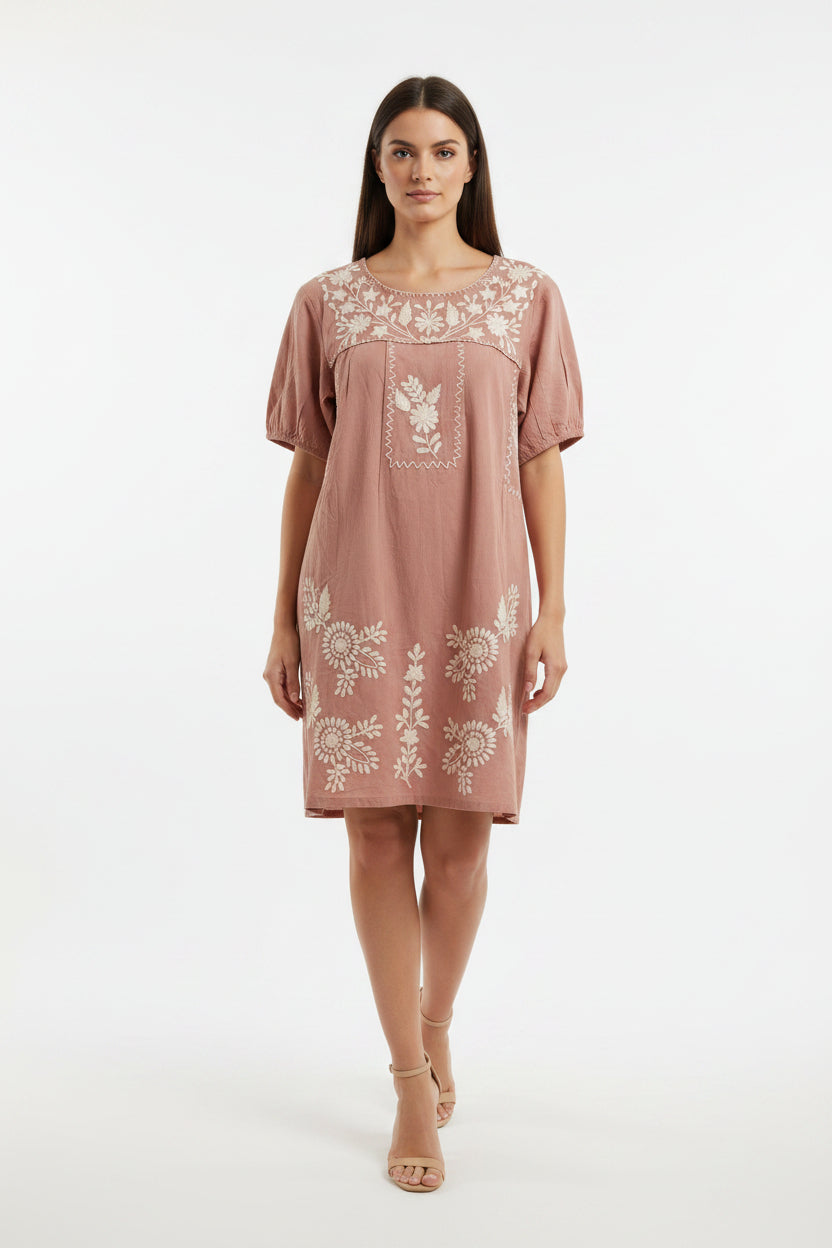 DRESS BLUE EMBROIDERED