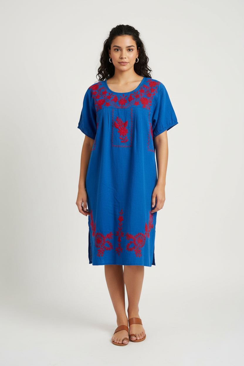DRESS BLUE EMBROIDERED