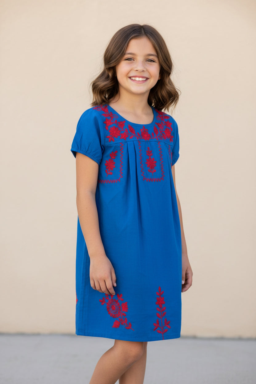 DRESS BLUE EMBROIDERED FOR GIRL