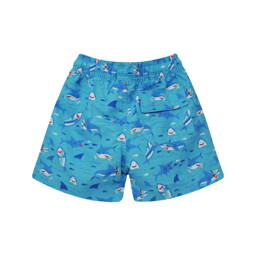 Wesley Swim Trunks w/ Mesh Liner, SNORKELING SHARKS UPF 50+ - Sax Style
