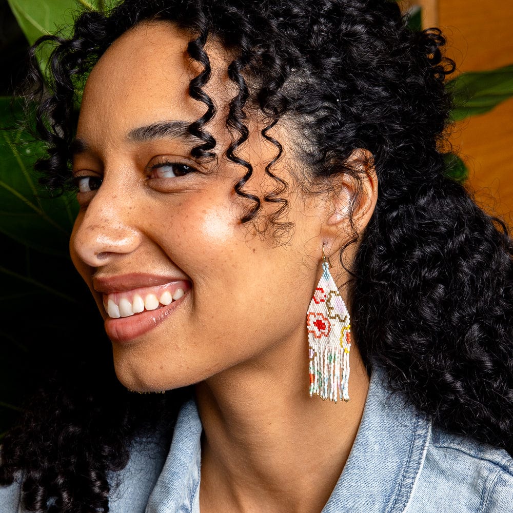 Delilah Poppies Beaded Fringe Earrings Multi - Sax Style