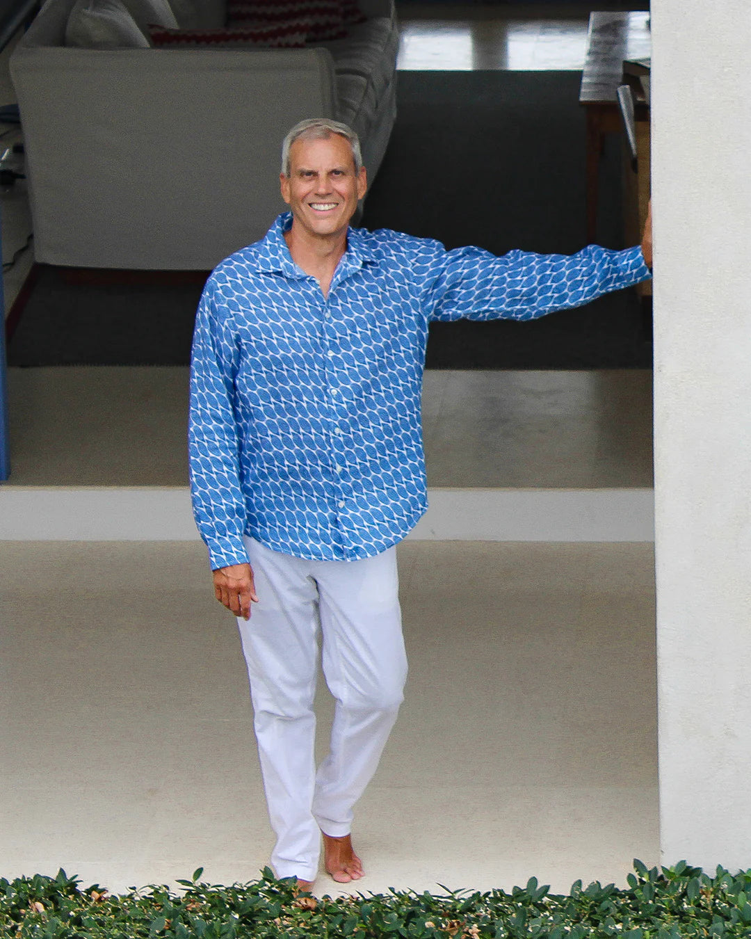 MENS LINEN SHIRT (STRIPED SHEIL,NAVY) - Sax Style