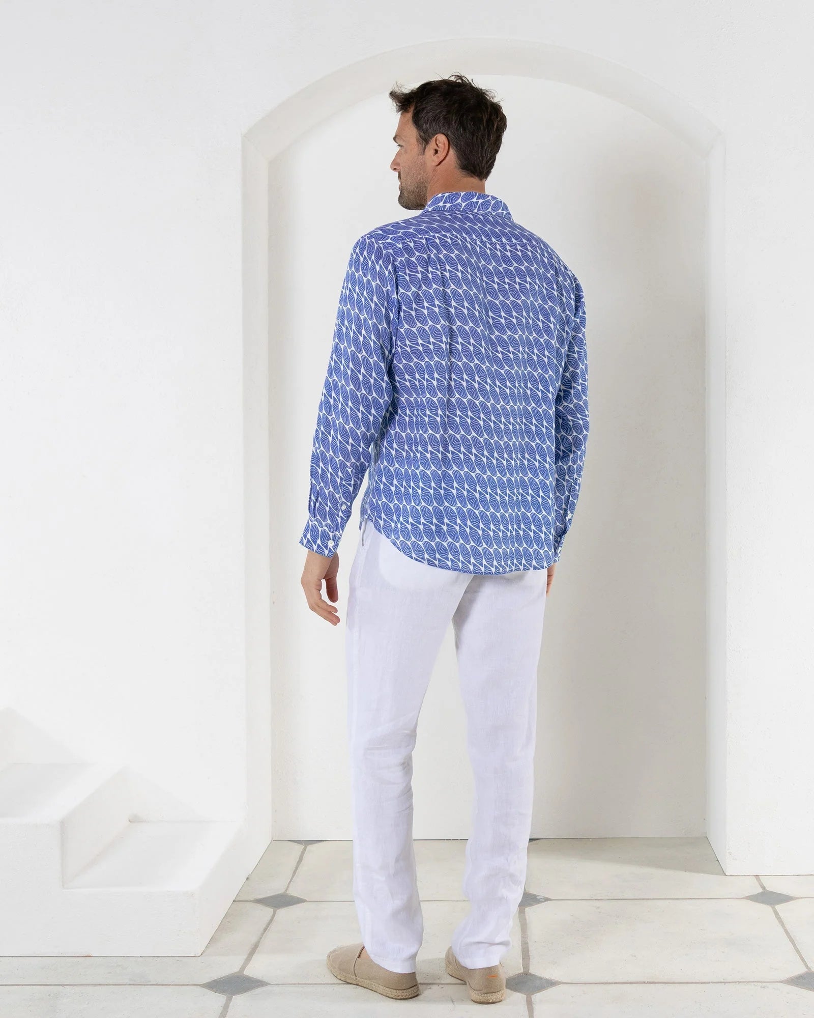 MENS LINEN SHIRT (STRIPED SHEIL,NAVY) - Sax Style