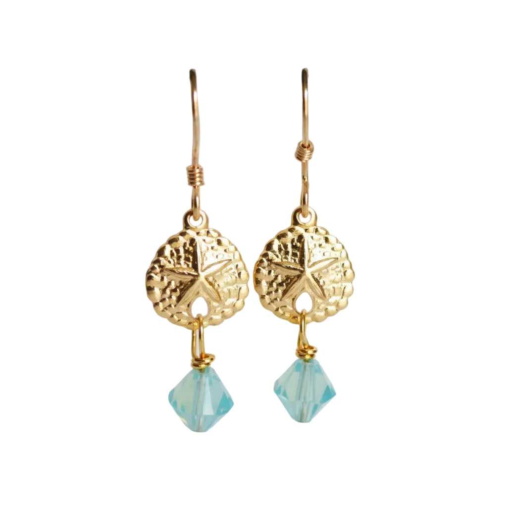 Gold Sand Dollar Earrings w/ Pacific Opal