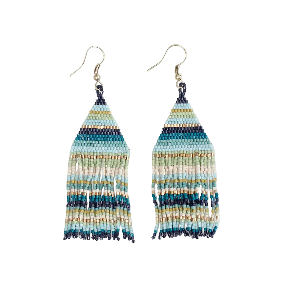 Lexie Horizontal Stripes Beaded Fringe Earrings Blue - Sax Style