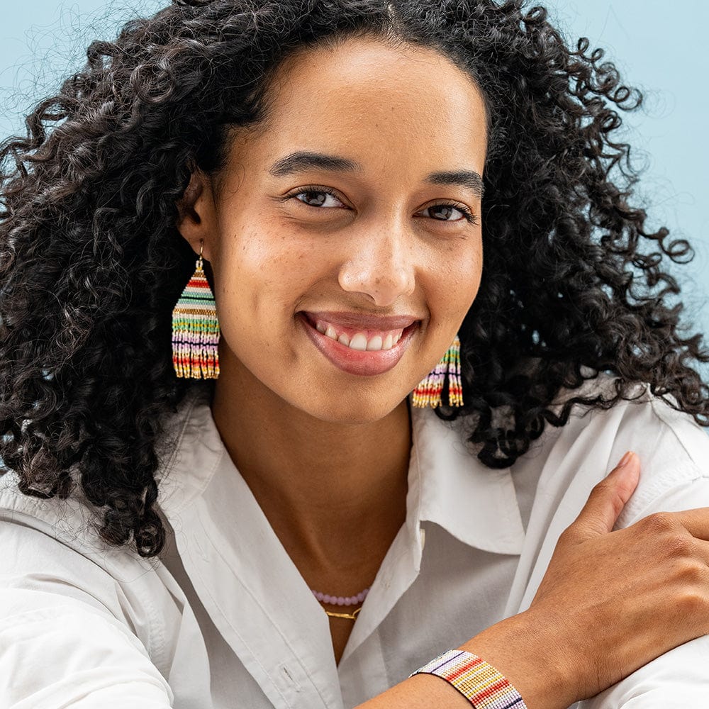 Lexie Horizontal Stripes Beaded Fringe Earrings Multi - Sax Style