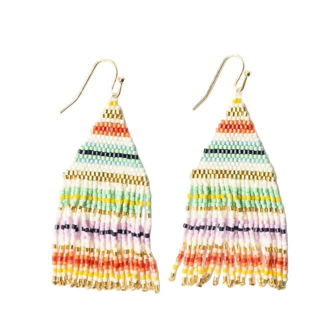 Lexie Horizontal Stripes Beaded Fringe Earrings Multi - Sax Style