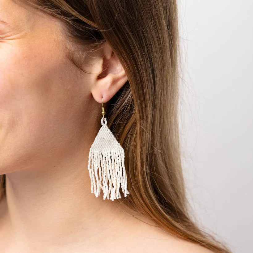 Lexie Solid Beaded Fringe Earrings Cream - Sax Style