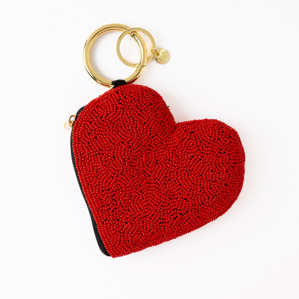 Mary Puffy Heart Seed Bead Coin Purse Red - Sax Style