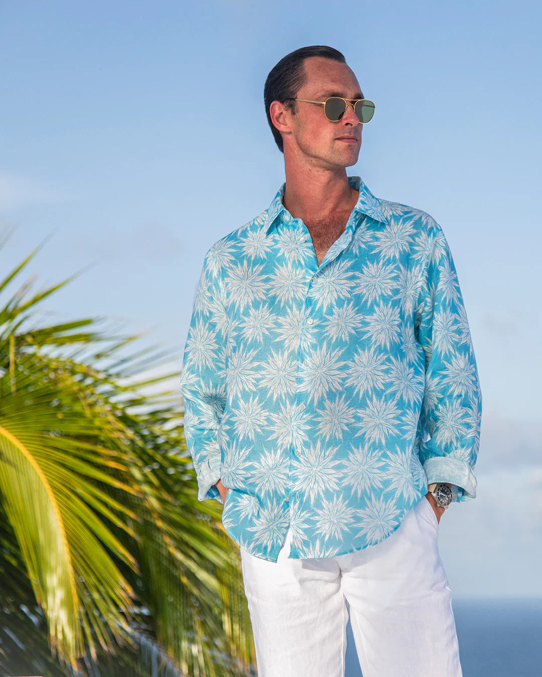 MENS LINEN SHIRT (AGAVE, TURQUOISE) - Sax Style