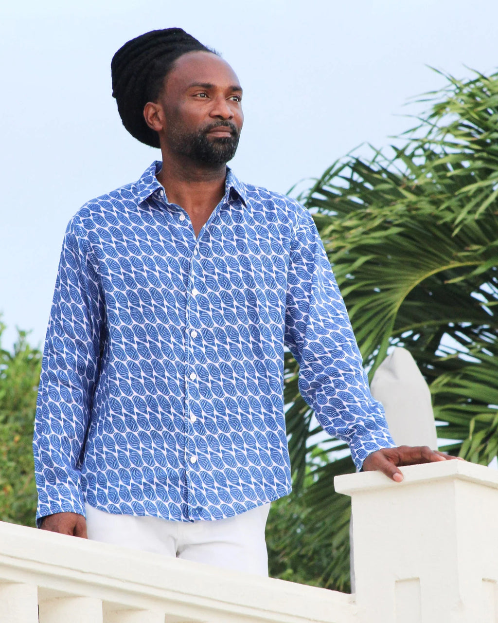 MENS LINEN SHIRT (STRIPED SHEIL,NAVY) - Sax Style