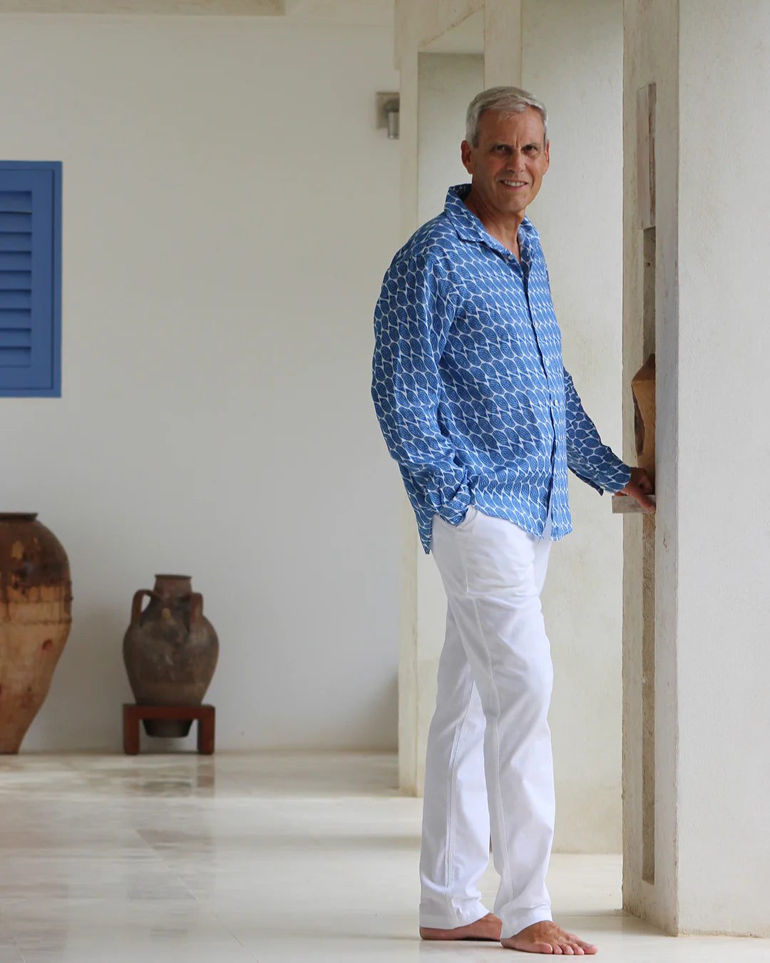 MENS LINEN SHIRT (STRIPED SHEIL,NAVY) - Sax Style