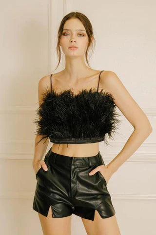 FEATHERED AND SATIN CROP TOP