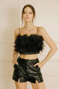 FEATHERED AND SATIN CROP TOP