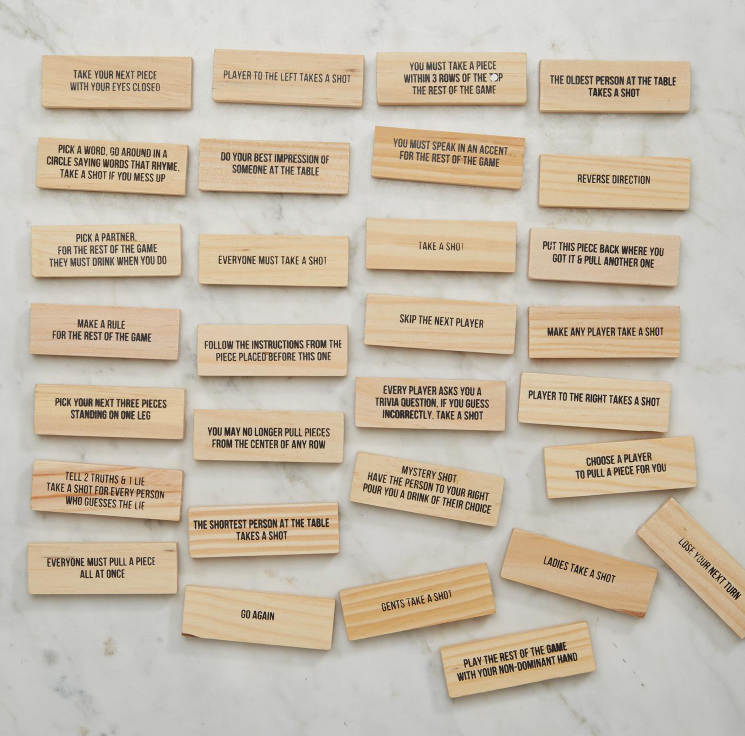 STUMBLING BLOCKS INCL 4 SHOT GLASS AND 60 WOODEN BLOCKS IN GIFT BOX
