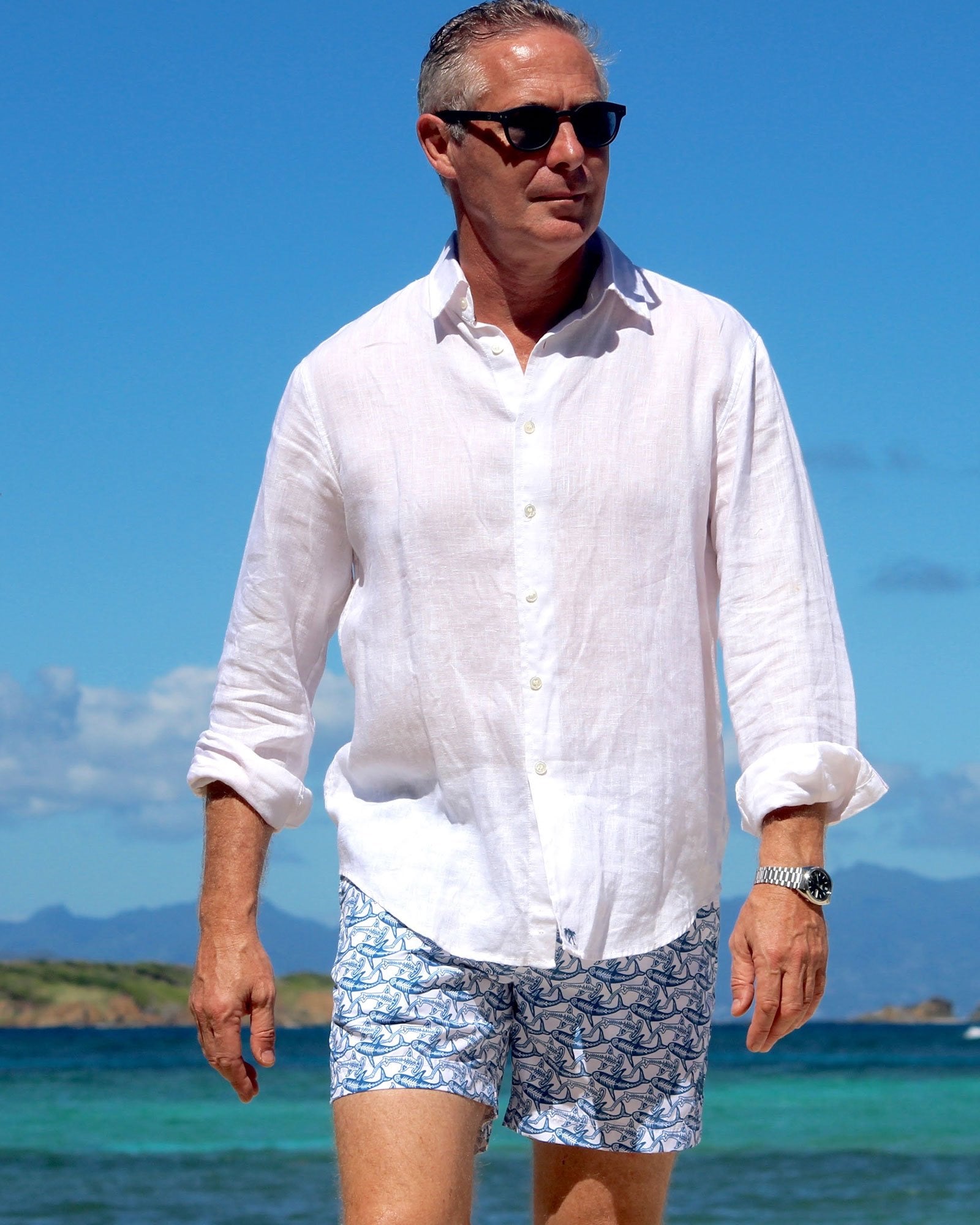 Men's Linen Plain White Shirt - Sax Style
